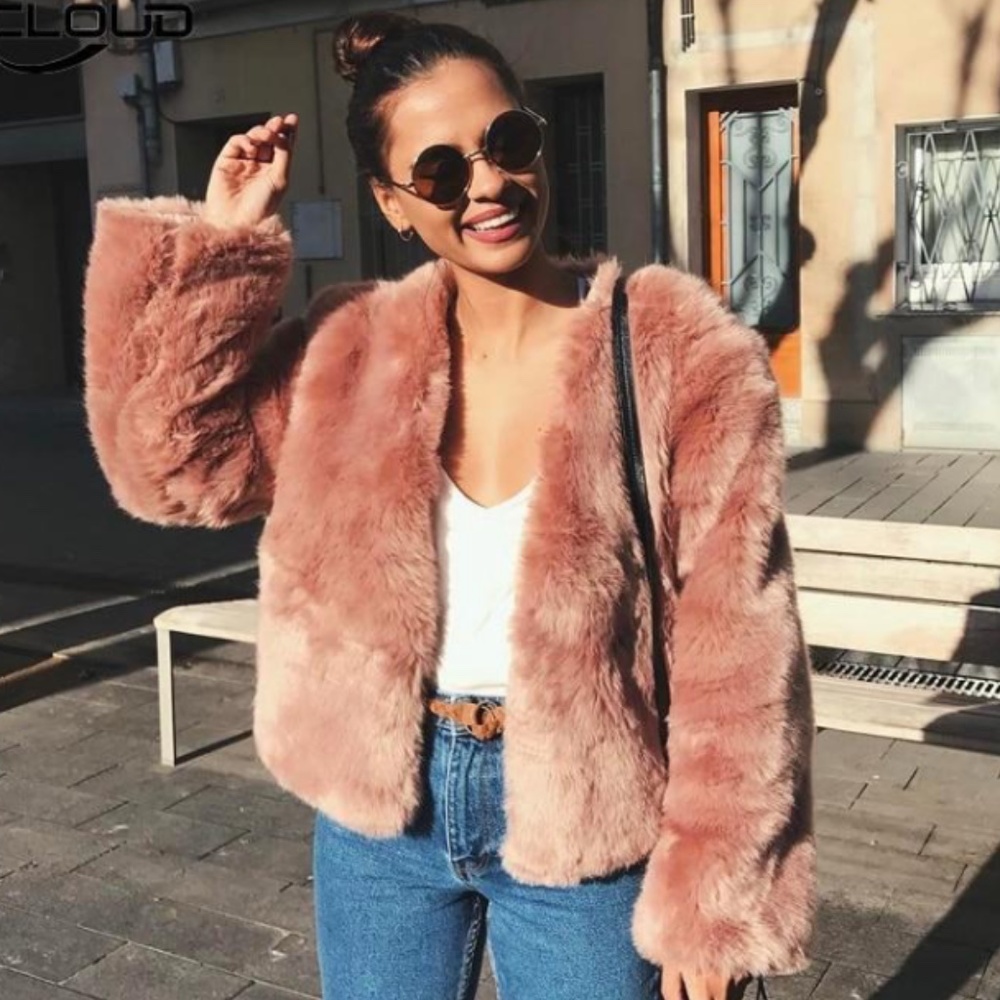 Rose Pink Faux Fur Coat